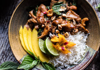 Thai Basil chicken stir-fry with fresh mango