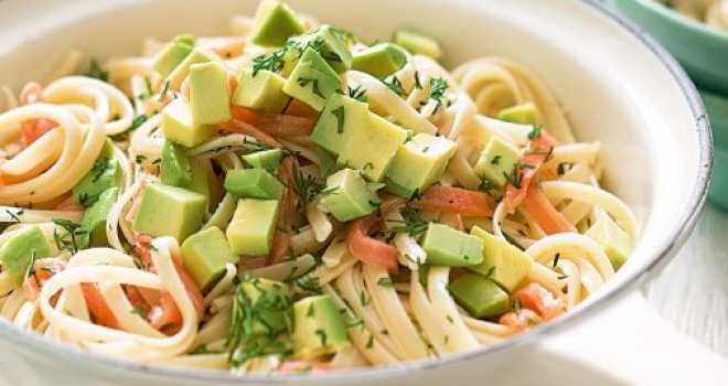 Smoked trout and avocado pasta