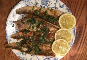 Whiting with saltbush sauce