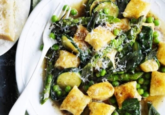 Gnocchi with spring greens and sage burnt butter