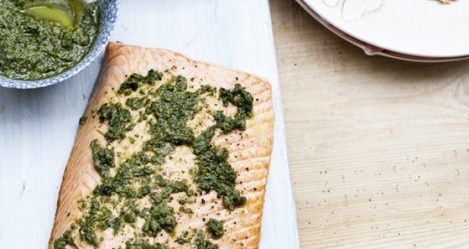 Roasted Salmon with Salsa verde