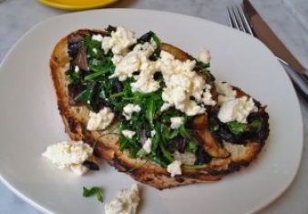 Pan-fried mushrooms with feta and silverbeet