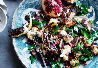 Spiced cauliflower salad with pomegranate and tahini dressing