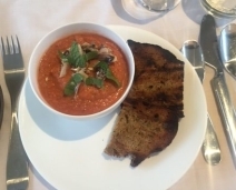 Watermelon Gazpacho with fresh baby sardines