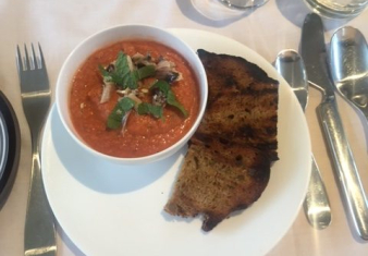 Watermelon Gazpacho with fresh baby sardines
